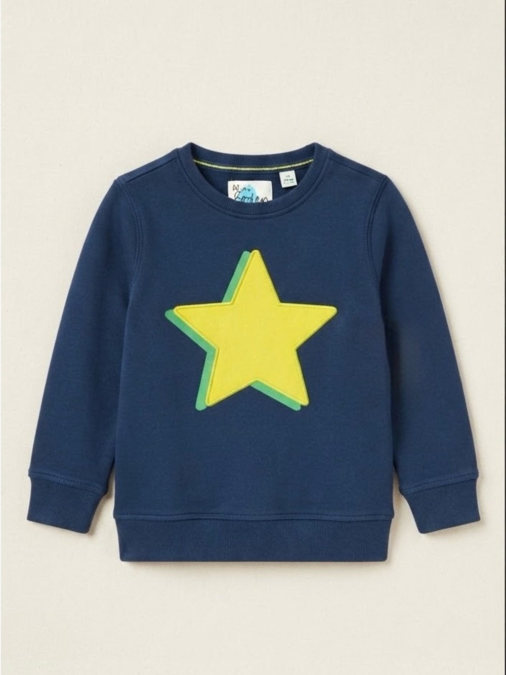 Mini Boden Blue with Yellow Star Patch Pullover Sweatshirt